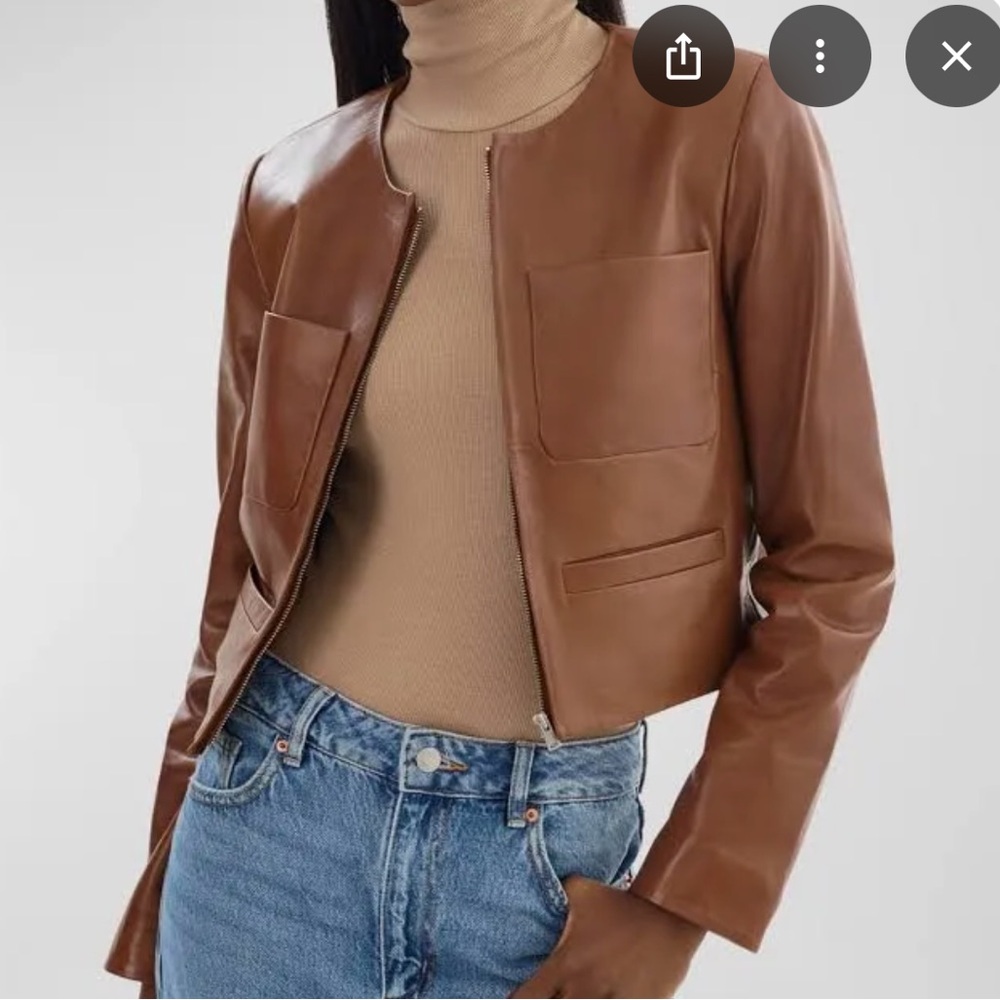 NWOT Lamarque Brown Leather Linette Jacket Cropped